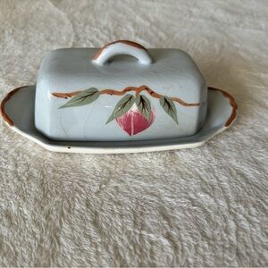 Vintage Handcrafted Ceramic Butter Dish with Floral Motif
